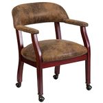 Flash Furniture Conference Chair with Accent Nail Trim and Casters, Wood, Bomber Jacket Brown Microfiber, Set of 1