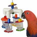 Super Bird Creations SB634 4 Way Forager Bird Toy With Clear Acrylic Cups, Medium to Large Bird Size, 12” x 7” x 7”