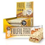 FULFIL Vitamin and Protein Bars, White Chocolate Peanut and Caramel Flavour, Up to 20g High Protein Snacks, 9 Vitamins, Low Sugar FULFIL Protein Bars, 15 x 55 g