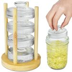 Artcome 4-Pack Glass Fermentation Weights with Easy Grip Handle and Unique Texture Design for Large Wide Mouth Mason Jars - Pickle Pebbles with Glass Weights Organizer - Space Saving Compact Design