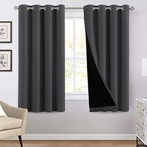 PrinceDeco 100% Blackout Curtains 2 Panels, Thermal Insulated Blackout Curtains for Bedroom, Heat and Full Light Blocking Double Layer Black Liner Window Drapes, W132cm x D160cm, Charcoal Grey