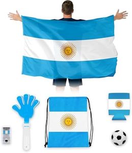 G128 World Soccer Tournament 2026 Cup Soccer Fan Set 6PCS, Argentina Fan Merch with Flag and Koozie, Accessories for Sports Parties