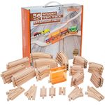 Orbrium Toys 56 Piece Wooden Train Track Expansion Pack with Tunnel Fits Thomas Brio Chuggington Melissa & Doug Imaginarium Set