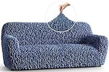 PAULATO BY GA.I.CO. Sofa Slipcover - Stretch Sofa Cover - 3 Seater Couch Protector Cover for Pets and Kids - Shiny Soft Velvet Couch Slip Cover - Easy to Clean Sofa Slipcovers - Fuco Velvet - Blue