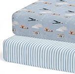 Sorrel + Fern 2-Pack Crib Sheets for Standard Crib Mattress (Watercolor Airplanes and Clouds) - Premium Fitted Sheets - Buttery Soft Cotton Blend