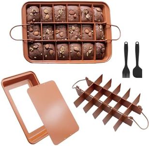 Brownie Pan with Dividers-Non Stick-Removable Base,18 Pre-Slice Carbon Steel Bakeware Tray with Grips for Oven Baking Bread,Square Mold Tray Brownie Pan for Baking Cake Biscuit12X8X2''(Orange)