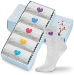 Corlap Women's Cute Cotton Crew Athletic Running Socks - Ankle High, Novelty Fun Heart Design 5-Pairs (Gift Box)