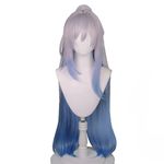 Honkai Game Jing Liu Cosplay Wig Star Rail Character Silver White Gradient Blue Female Wig Halloween Christmas Stage Play Usage Attached Hair Net