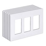 BESTTEN 5 Pack of 3-Gang Screwless Wall Plate, USWP6 Gloss Snow White Series, Decorator Outlet Cover, 11.91cm x 16.61cm, for Light Switch, Dimmer, GFCI, USB Receptacle