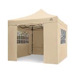 All Seasons Gazebos | 3x3m Pop Up Gazebo with 4 Premium Side Walls, Accessory Pack & Wheeled Bag | Heavy Duty, Fully Waterproof, High-Grade Materials (Beige)