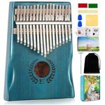 Everjoys Kalimba Thumb Piano 17 Keys, Professional Musical Instrument Finger Piano Marimbas with Portable Soft Cloth Bag, Fast to Learn Songbook, Tuning Hammer, All in One Kit（Blue）