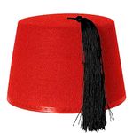 Fez Hat Red Fancy Dress Accessory Cap Red With Black Tassel Unisex Felt Hat Mens & Womens - Pack Of 2