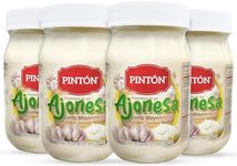 PINTÓN Ajonesa Garlic Aioli – Organic Creamy Mayonnaise Mayo, Natural Roasted Garlic Sauce (14 oz), Homemade Spread, Aioli Sandwich Dressing, Condiments in Glass Jar, Dip, Drizzle (4 pack)