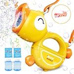 Fegalop Bubble Machine Gum with Lights and Music for Kids,Portable 360°Leak-Proof Automatic Bubble Blower with Bubble Solution for Indoor, Outdoor, Wedding, Parties (Yellow)