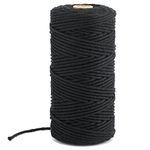 KINGLAKE Macrame Cord 3mm, 100m Black Cotton String Twine for Crafts, Decorative Cotton Cord Rope for Decoration, Plant Hanger, Knitting, Wall Hanging, Gardening, Kitchen Cooking, Baking