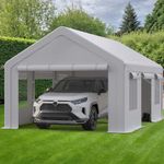 GarveeLife 10x20ft Carport Heavy Duty, Portable Garage with 4 Doors + 4 Window, Upgraded Carport with Reinforced Steel Poles, Uv Resistant Waterproof Tarp, Portable Carport for Car, Truck, Boat