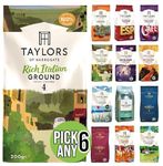 Taylors of Harrogate Ground Coffee (Each Pack 200g) Pick Any 6 from 12+ Flavours Inc. Latte, Espresso, Decaffe, Cafetiere, Lazy Sunday, Hot Lava Java, Rich Italian,Brasilia and More