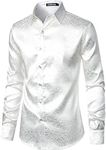 ZEROYAA Men's Shiny Satin Rose Floral Jacquard Long Sleeve Button Up Dress Shirts for Party Prom, Zlcl38-white, Medium