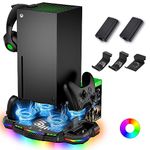 Cooling Stand with Controller Charging Station for Xbox Series X, ZAONOOL Dual Charger Dock & Cooling Fan for Console Accessories with 12 RGB Lights, 2*Rechargeable Battery, 3 Hook & USB Port