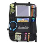 CheekyBoo - Child's Large Car Backseat Organiser with 10.1" Touch Screen iPad/Tablet Holder for Kids and Toddlers. Black Car Storage and Seat Protector. Fits All Cars