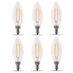 Feit Electric 40W Equivalent Candelabra LED Light Bulb, Dimmable, E12 Base, 2700K Soft White, B10 Filament Torpedo Tip Decorative Lighting Bulbs, 13-Year Lifetime, CTC40/927CA/FIL/6, 6-Pack