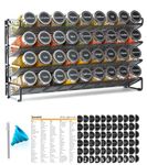 SpaceAid Spice Rack Organizer with 36 Spice Jars, 386 Spice Labels, Chalk Marker and Funnel Set for Cabinet, Countertop, Pantry, Cupboard or Door & Wall Mount - 36 Jars, 17.2" W × 10.8" H, Black