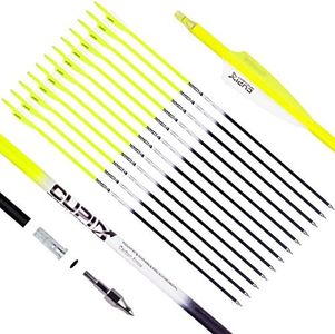 LWANO Carbon Arrow Archery 30inch Hunting Target Practice Arrows for Compound & Recurve Bow Spine 500 with Removable Tips (Pack of 12)(Yellow)