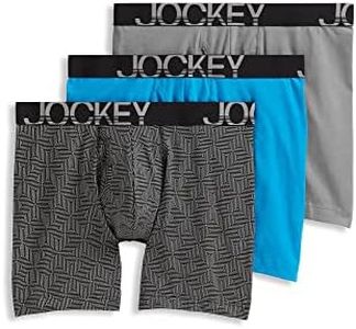 Jockey Men's Underwear ActiveStretch 7" Long Leg Boxer Brief - 3 Pack, Pebble/Z Stripe/Extra Turquoise, Large