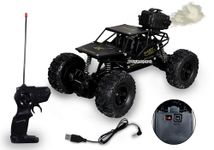 PRIME DEALS Rechargeable Remote-Control Car High Speed Off-Road Rock Crawler Monster Truck with Mist Smoke Spray Function, Attractive Lights, Rock Climbing Car Toy (Black with Fog)