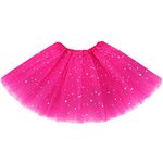 Auranso Girls Tutu Skirts Toddler Baby 3 Layers Tulle Sequin Star Ballet Dance Tutu Skirt for Girls 2-8 Years Rose Red