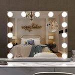 BEAUTME Hollywood Vanity Mirror with Lights Dressing Table Mirror with 13 LED Bulbs and 10X Magnification Touch Screen Desktop Mirror/Wall-Mounted Mirror (50.5x40cm Silver)