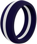 QALO Men's Thin White Line Classic Rubber Silicone Ring, Rubber Wedding Band, Breathable, Durable Rubber Wedding Ring for Men, 8.5mm Wide 2.5mm Thick, White, Size 8