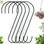 ecofynd 10 inch Iron Tree Branch S Hooks for Hanging, Heavy Duty Long Hooks for Hanging Plant, Basket, Tree Branch, Closet, Garden, Indoor Outdoor Uses, Black, 5 Pack (HOOK011)