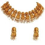 THE OPAL FACTORY Antique Gold-Plated Traditional South Indian Lakshami Beaded Jewelry Bridal Jewellery Necklace Set Lakshmi Necklace Set with Earrings for Women (Gold)