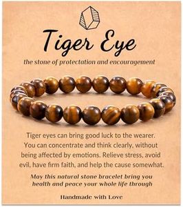 Seyaa Tiger Eye Bracelet, Yoga Gemstones Healing Energy Men Women Stretch Bracelet, Relax Anxiety Bead Stone Chakra Bracelet Valentines Gift for Unisex