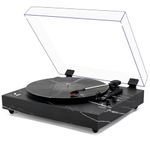 Vintage 3-Speed Turntable Bluetooth Input Record Player Vinyl Record Player with Twin Built-in Stereo Speakers,Auto Stop,RCA Output, Full Size Platter,Acrylic Dust Cover,Black Marble