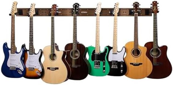 STRICH Guitar Wall Mount Hangers for Multiple Guitars, Holds 8 Guitars, Walnut Wood Grain, Strong Aluminum Metal Guitar Stand Rack Bass Holder, Adjustable Instruments Display Set, SMH-08W
