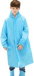 Rain Poncho for Kids, EVA Kids Raincoat Reusable Blue Rain Jacket for Kids, Boys and Girls 6-12 Years Old Blue Medium