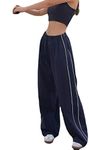 XPONNI Track Pants Women Baggy Pants Y2k Pants Parachute Pants for Women Y2K Clothing, Navy, Large