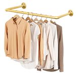 Fobule 48” Gold Wall Mounted Clothes Rack, Industrial Pipe Iron Garment Bar, Heavy-Duty Detachable Clothing Rod, Multi-Purpose Metal Wall display Hanging Pole for Closet Storage, Laundry Room 2 Base
