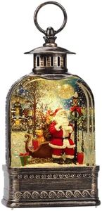 Christmas Snow Globes Santa Claus, Musical Lighted Snow Globes Lantern with 6HTimer, Sparkly Swirling Snow Globe 3 Settings Batteries or USB Christmas Decoration (11 Inch)