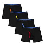 INNERSY Boys' Underwear with Fly Black Boxer Shorts Nylon Pants Trunks Sports Underpants Pack 4 (12-14 Years, 4 Black)