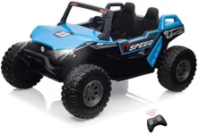 24V 2 Seater Ride on Car for Kids, 4WD UTV Electric Cars with Remote Control, 21" 2 Seats+One More Foldable Seat, 15.4" Large EVA Wheels, Max Load 140LBS, Music, Light, Blue