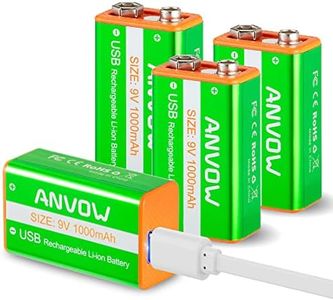 ANVOW Rechargeable 9V Batteries, True 9V Battery 9Volt 1000mAh(3.7V Lithuim Cell) Long Lasting All-Purpose USB Charge with 4-in-1 Charging Cable, 4 Count