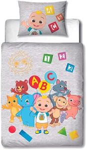 CoComelon JJ y Amigos Ropa de Cama de 100 x 135 cm, 40 x 60 cm, algodón · Ropa de Cama Infantil para niños y niñas · 2 Piezas · 1 Funda de Almohada de 40 x 60 + 1 Funda nórdica de 100 x 135 cm