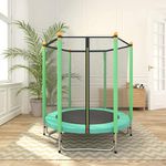 60'' Trampoline for Kids, 5FT Recreational Trampoline - OKSTENCK Mini Baby Toddler Small Trampoline, Indoor Outdoor Trampoline with Safety Enclosure Net for Boys and Girls Gifts Jumping Training，Green