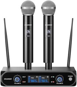 Aokeo Wireless Microphone System, Metal Wireless Mic Set with Case,Handheld Cordless Dynamic Microphones for Singing, Karaoke, Church, DJ,100ft Range