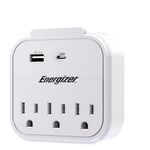 Energizer 5 Device Fast Charging Multi Plug Wall Outlet Extender (3) AC Power Outlets (1) 20W PD Type C (1) 18W USB A (1) Built in Device Holder Power Strip Expander Outlet Splitter Plug in Adapter