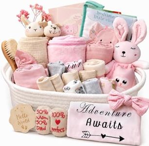 30-Piece Baby Girl Shower Gift Basket Set - Newborn Essentials, Large Pink Gift Basket With Rattle, Swaddle, Diaper Caddy Organizer