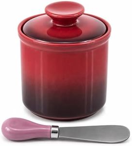 KILZCHT Ceramic French Butter Crock with Spreader,Gradient Red